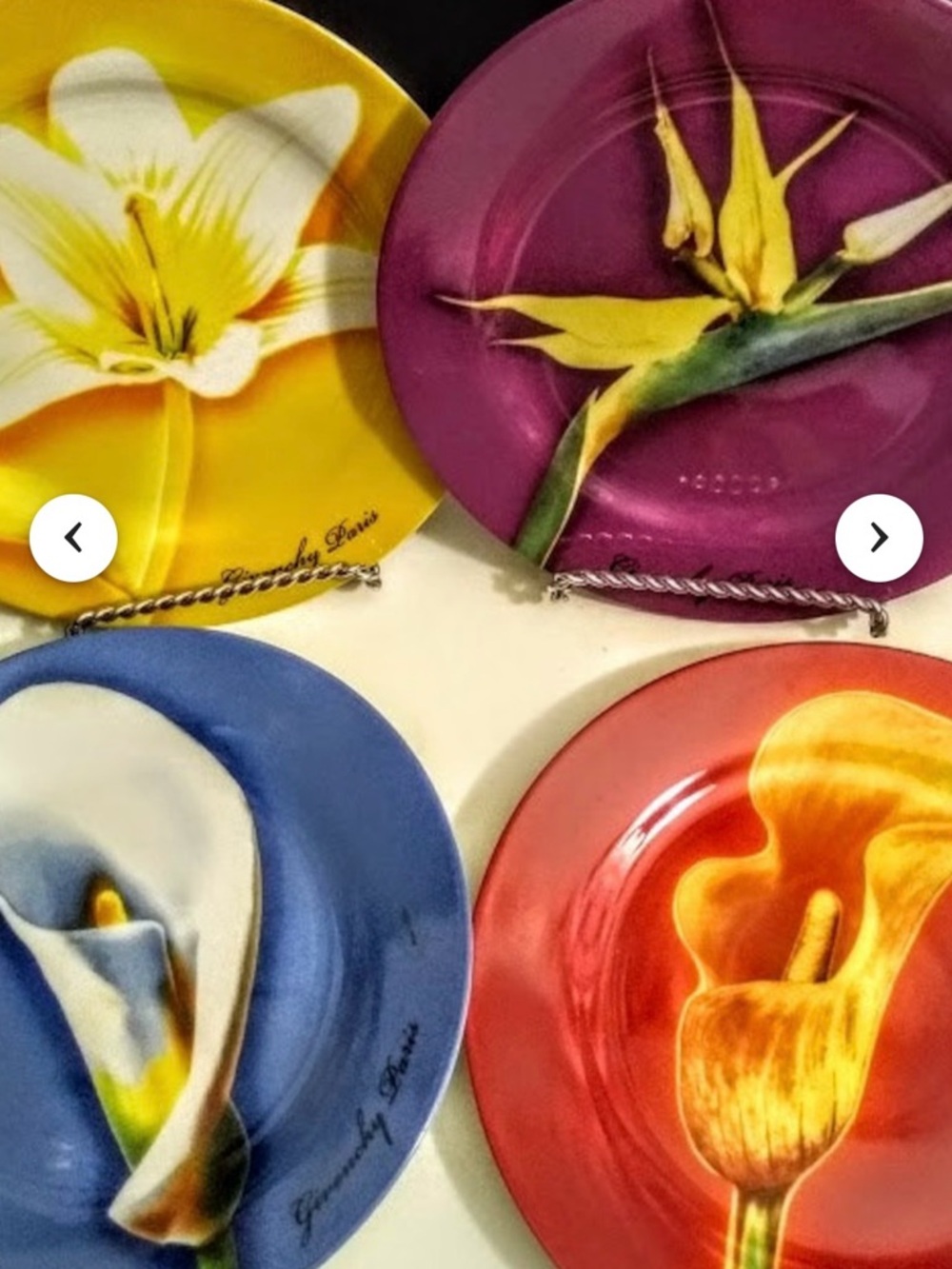 Yves Saint Laurent Floral Decorative Dinner Plates in Yellow, Purple, Blue, Red